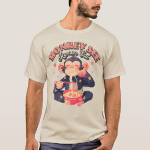 T-shirt Singe Voir Ramen Manger mignon rétro drôle singe