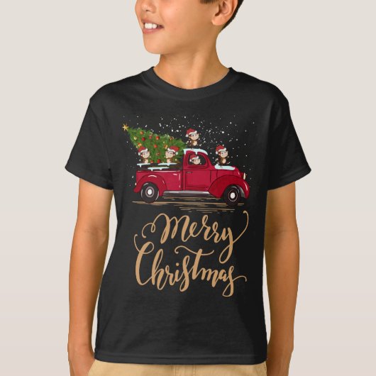 T-shirt Singes conduisant Arbre de Noël Camion Singe Chris (Devant)