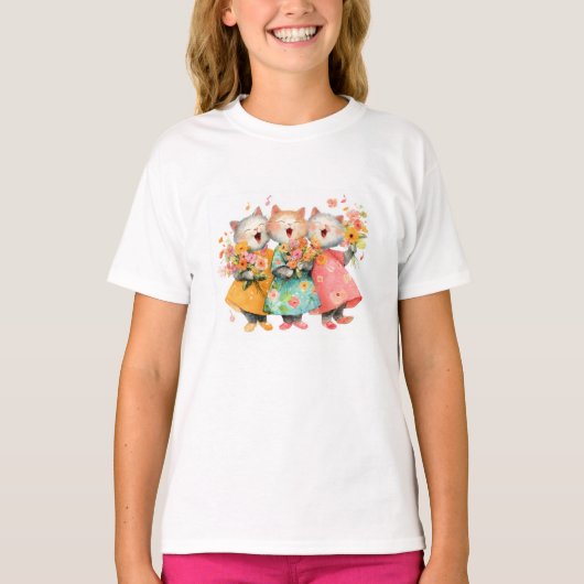 T-shirt Singing Cats Holding Bouquets (Devant)