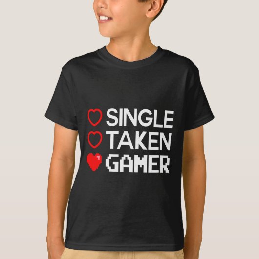T-shirt Single Taken Gamer Valentines Day Gaming Heart Fun (Devant)