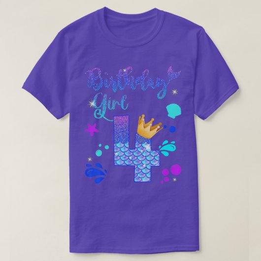 T-shirt Sirène Anniversaire Fille 4 Année Ancien C'est mon (Design devant)