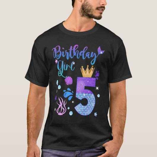 T-shirt Sirène Anniversaire Fille 5 Année Ancien C'est mon (Devant)