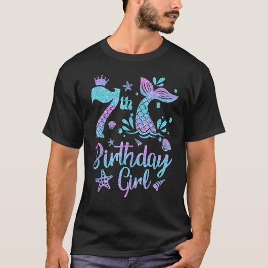 T-shirt Sirène Anniversaire Fille 7 Année Ancien C'est mon (Devant)