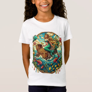 T-Shirt Sirène assise sur un rocher avec un trésor ouvert