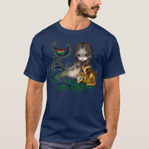 T-shirt Sirène avec un art d'or d'imaginaire de chemise d