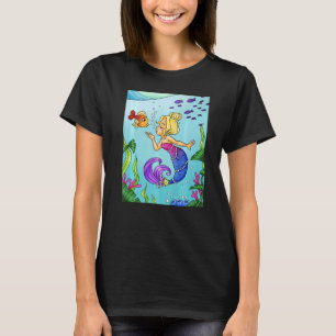 T-shirt Sirène Blonde Sous L'Eau Avec Poisson Or Natation