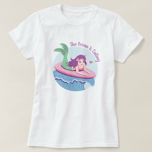 T-shirt Sirène En Surf Rose L'Océan Arrive (Design devant)