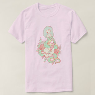 T-Shirt Sirène Gothique Serpent & Crâne Kawaii M