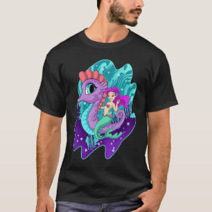 T-shirt Sirène Mignonne Sur Les Sirènes De Cheval De Mer C
