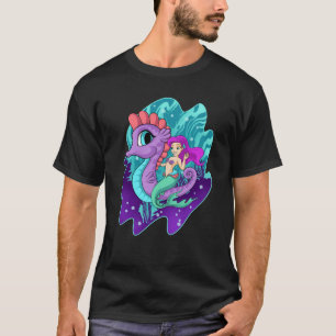 T-shirt Sirène Mignonne Sur Les Sirènes De Cheval De Mer C