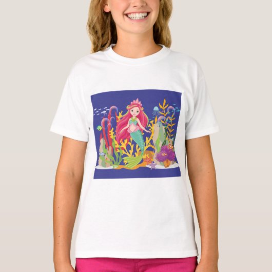 T-shirt Sirène Océanique : cheveux longs (Devant)