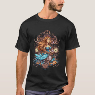 T-shirt Sirène Steampunk dans une robe bleue sur un noir d