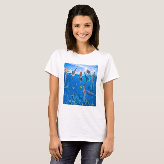 T-shirt Sirènes avec dauphins (Devant entier)