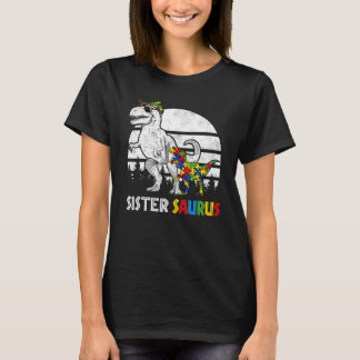 T-shirt Sistersaurus Rex Puzzle Dinosaure Bleu Sensibilisa