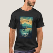 T-shirt Sitka Alaska Retro Affiche de voyage Graphique (Devant)