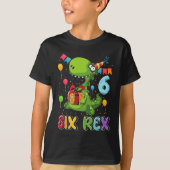 T-shirt Six Rex 6th Birthday Sixth Dinosaur Holding Box Gi (Devant)