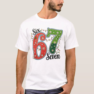 T-shirt Six Seven 67 6 7 Noël Meme Drôle Xmas Lumières