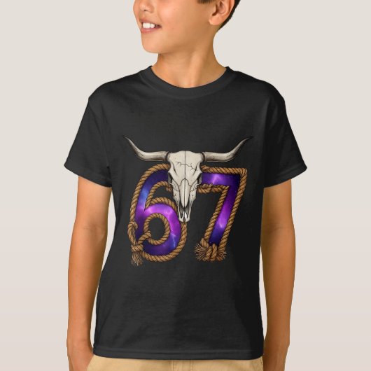 T-shirt Six Seven 67 Meme Funny Western Cowboy Bull Skull (Devant)