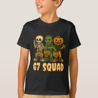 T-shirt Six Seven 67 Squad Skeleton Pumpkin Halloween Boys