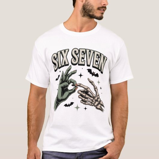 T-shirt Six Seven 6 7 Meme Funny Witch Skeleton Hands (Devant)