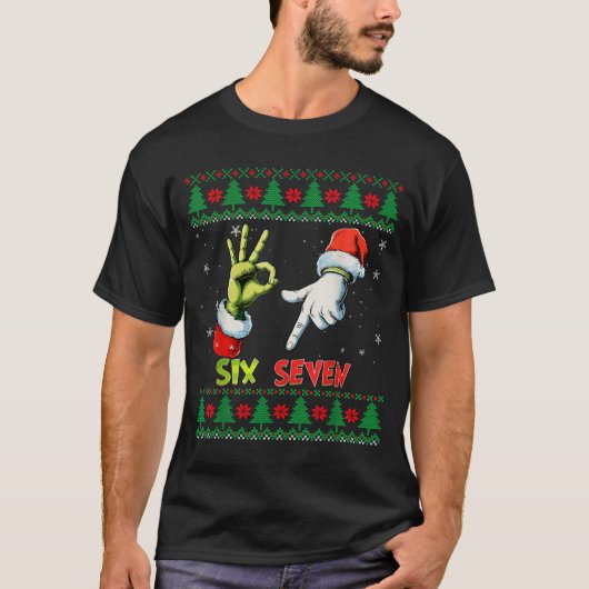 T-shirt Six Seven Skeleton Meme Christmas Ugly Sweater 67  (Devant)