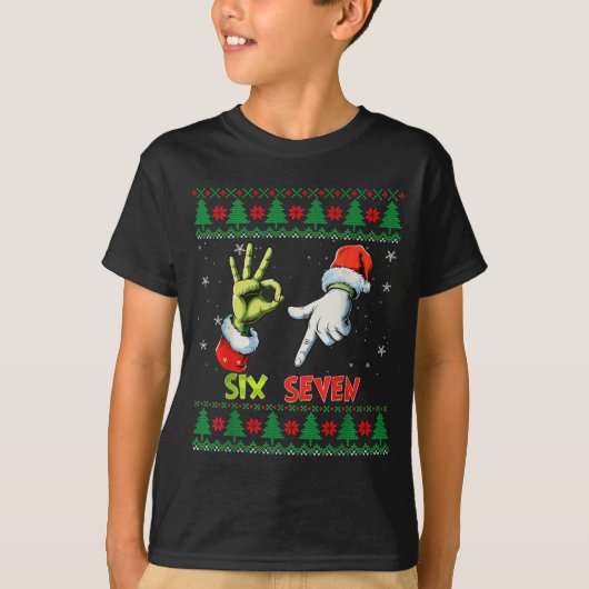 T-shirt Six Seven Skeleton Meme Christmas Ugly Sweater 67  (Devant)