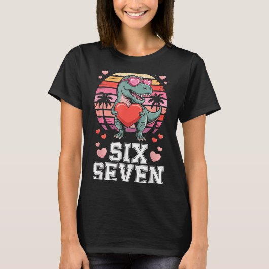 T-shirt Six Seven Valentine’s Day Dinosaur T-rex For Kids  (Devant)