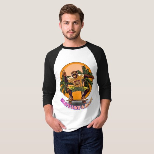 T-shirt Skate Like a Beast Cool Chimpanzee Skater Design (Devant entier)