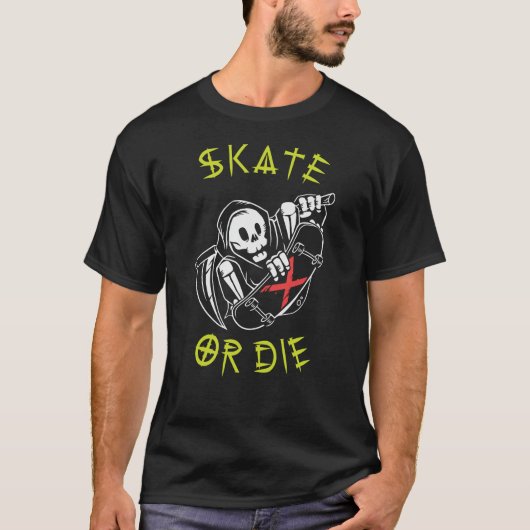 T-shirt Skate ou die Grim Reaper Skeleton Skateboarder (Devant)