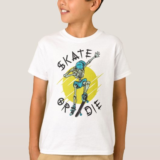 T-shirt Skate ou die Skeleton Skateboarder (Devant)