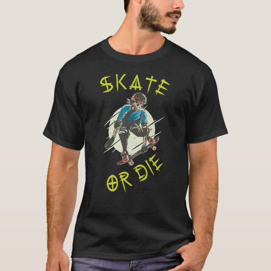 T-shirt Skate ou die Skeleton Skateboarder (Devant)