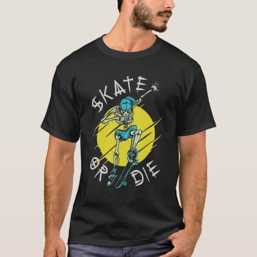 T-shirt Skate ou die Skeleton Skateboarder (Devant)