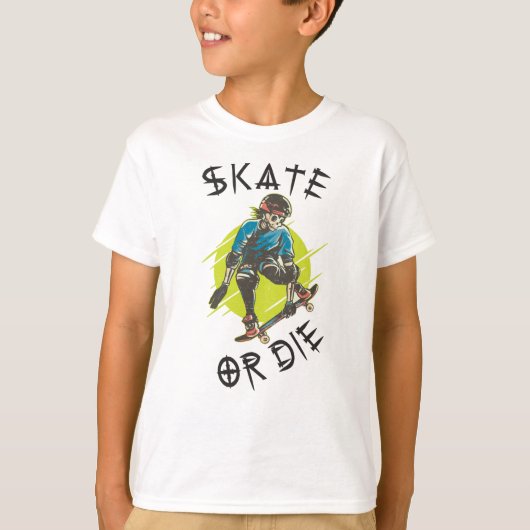 T-shirt Skate ou die Skeleton Skateboarder (Devant)