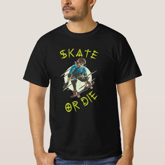 T-shirt Skate ou die Skeleton Skateboarder (Devant)