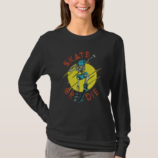 T-shirt Skate ou die Skeleton Skateboarder (Devant)