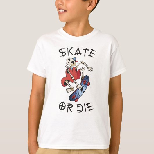 T-shirt Skate ou mourir drôle Skeleton Skateboarder (Devant)