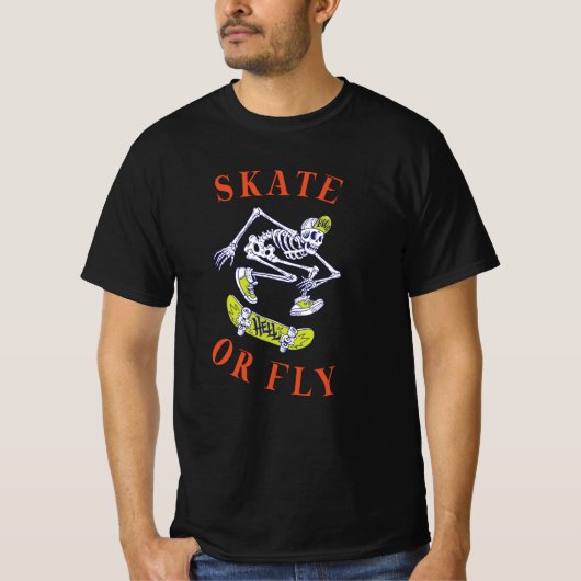 T-shirt Skate ou volez Skeleton Skateboarder (Devant)