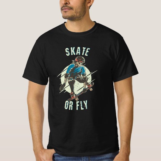 T-shirt Skate ou volez Skeleton Skateboarder (Devant)
