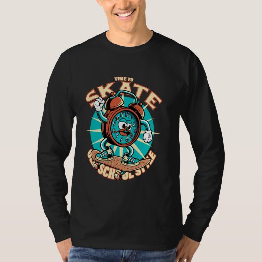 T-shirt Skate time. Skateboarding cartoon clock. (Devant)
