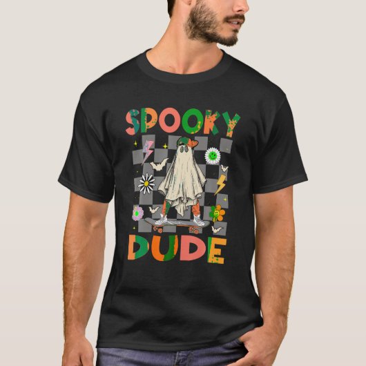 T-shirt Skateboard Boo Ghost Éffrayant Dude Hippie Hallowe (Devant)