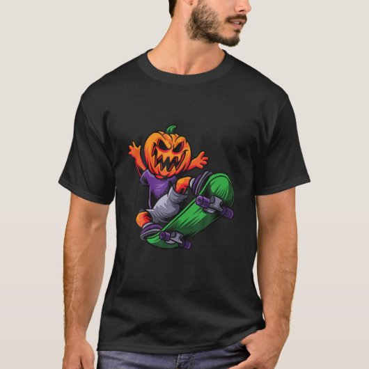 T-shirt Skateboard Halloween Retro Sunset Party Citrouille (Devant)