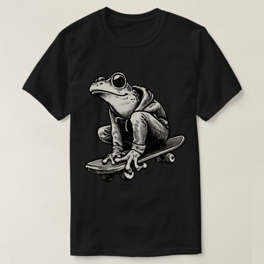 T-shirt Skateboarder Retro Black and White Frog (Design devant)