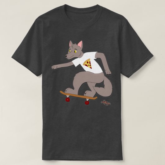 T-shirt Skateboarding Wolf With Pizza T (Design devant)