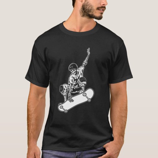 T-SHIRT SKATEBOARING SKATER FUNNY HALFPIPE SKELETON (Devant)