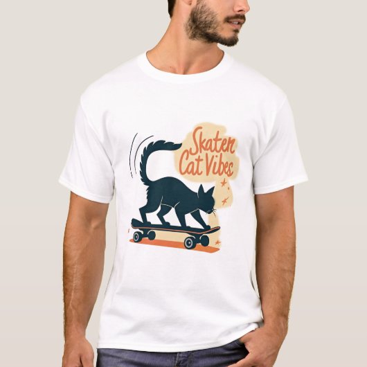 T-shirt Skater Cat Vibes Funny Feline on Skateboard (Devant)