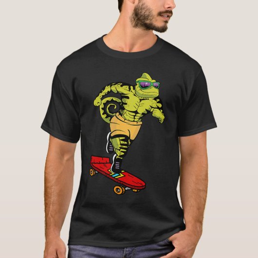 T-shirt Skaters Having Fun Cool Chameleon Skateboard  For  (Devant)