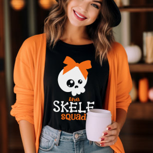 T-shirt Skele Squad Bow Orange Halloween Famille Correspon