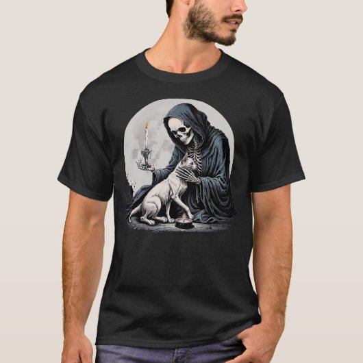 T-shirt Skeleton And Cat Cute Kitten Halloween Spooky Full (Devant)