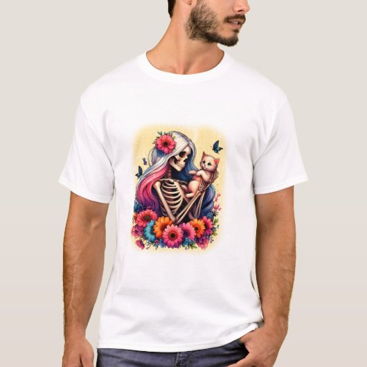 T-shirt Skeleton And Cute Kitten (Devant)