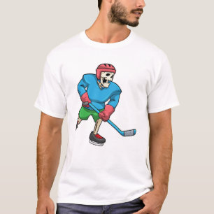 T-shirt Skeleton au hockey sur glace avec bâton de hockey 